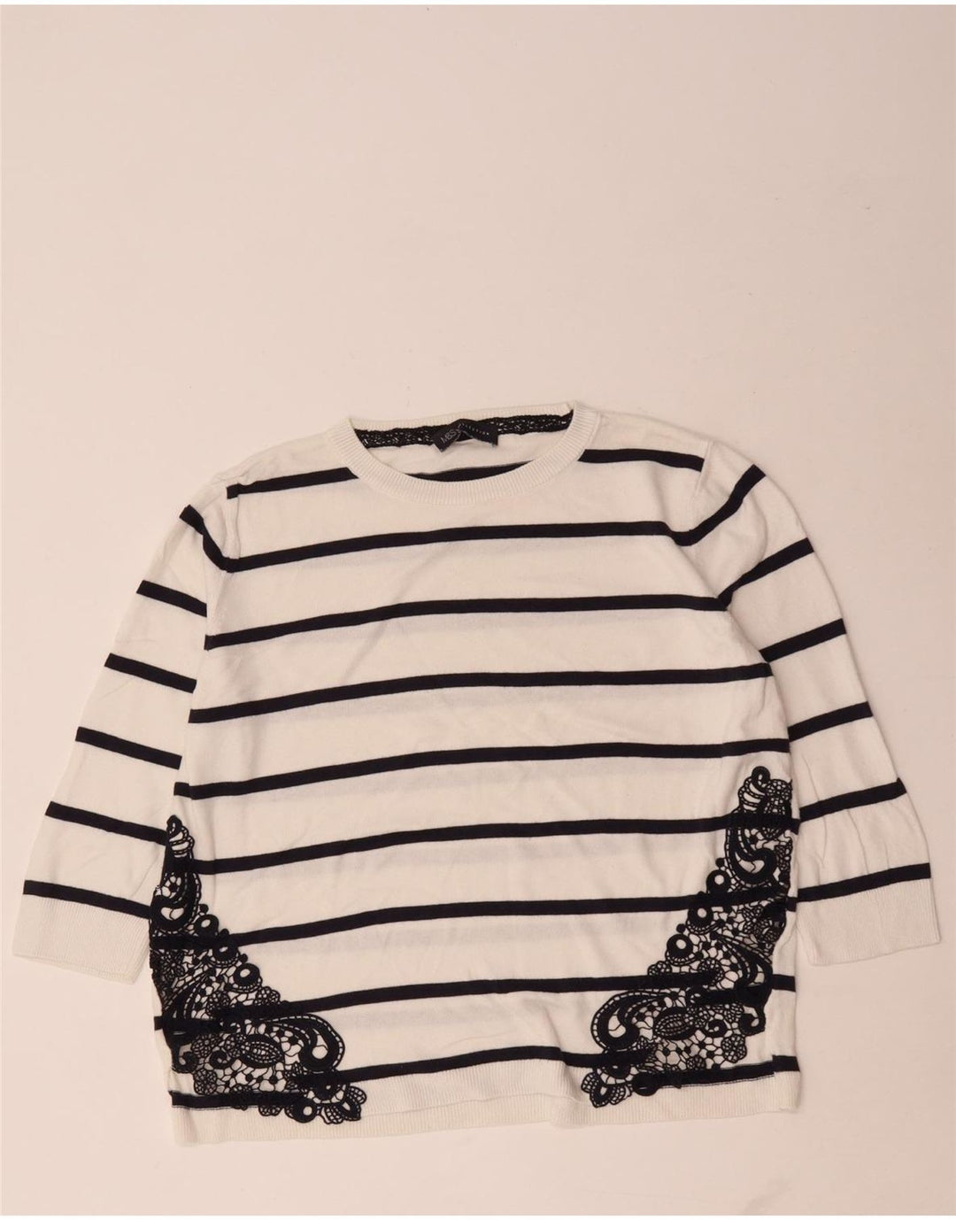 Marks & Spencer Dame sweater med rund hals DK 14 Mellem hvid stribet