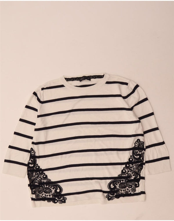 Marks & Spencer Dame sweater med rund hals DK 14 Mellem hvid stribet
