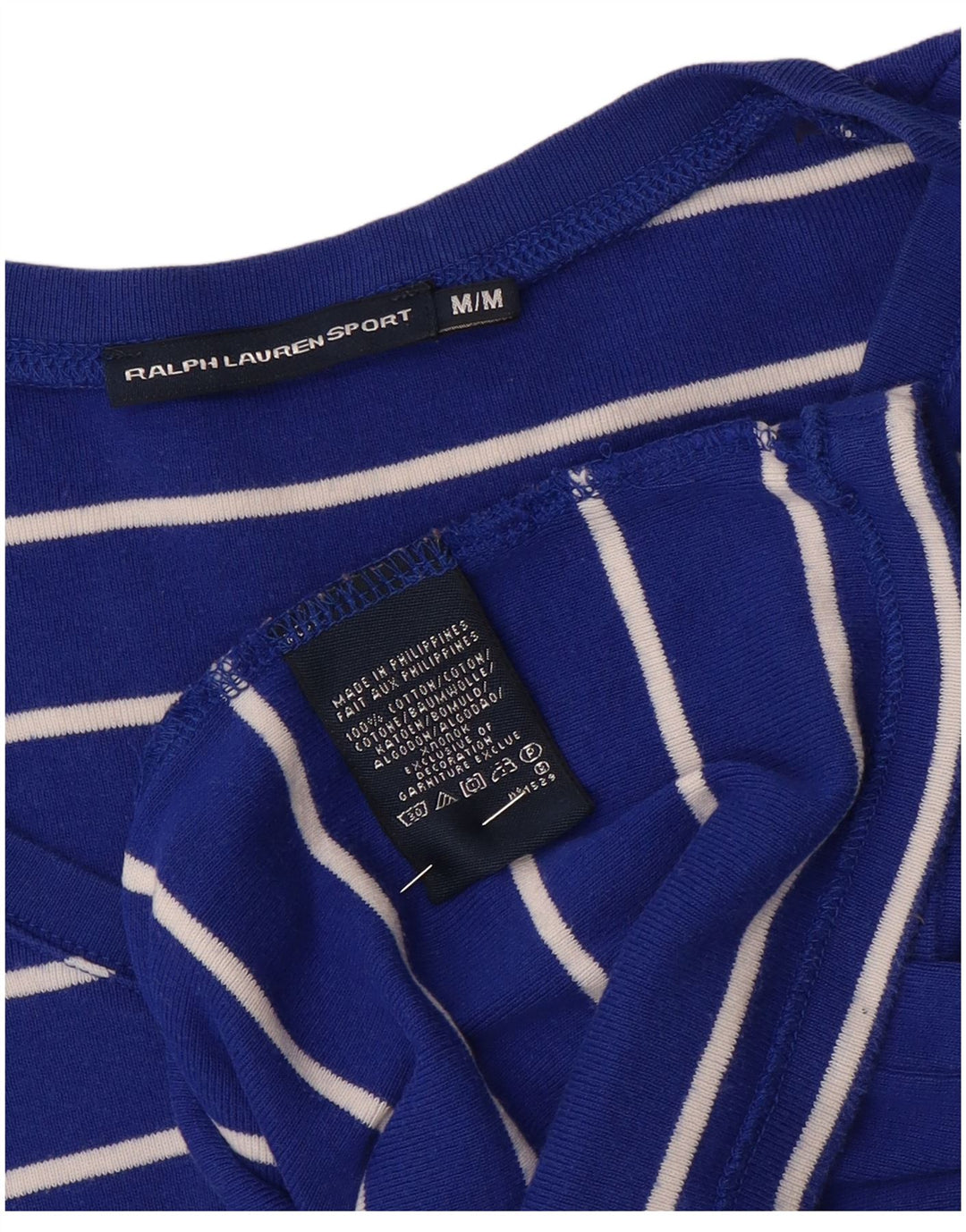 Ralph Lauren Dame T-Shirt Top UK 12 Mellem blå stribet bomuld