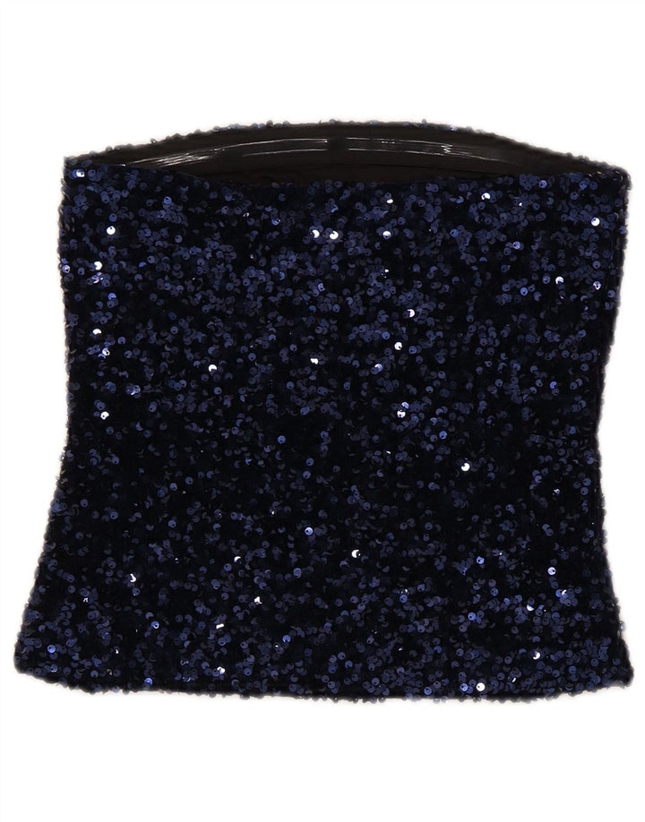 Etam Womens Crop Stropløs Top UK 10 Small Navy Blue Polyester