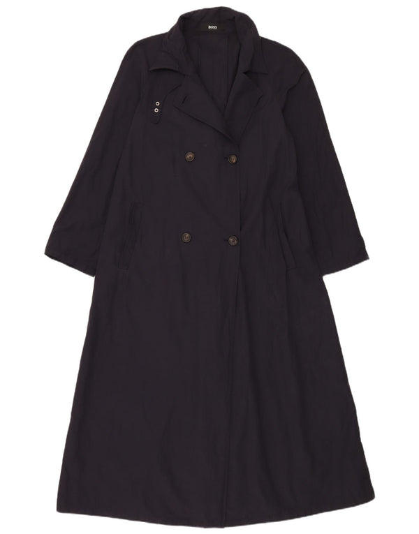 Hugo Boss Dame Dobbeltradet Trench Coat EU 42 Large Navy Blue