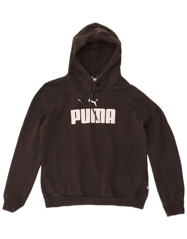 Puma Womens Graphic Hoodie Jumper UK 14 Medium Black Cotton