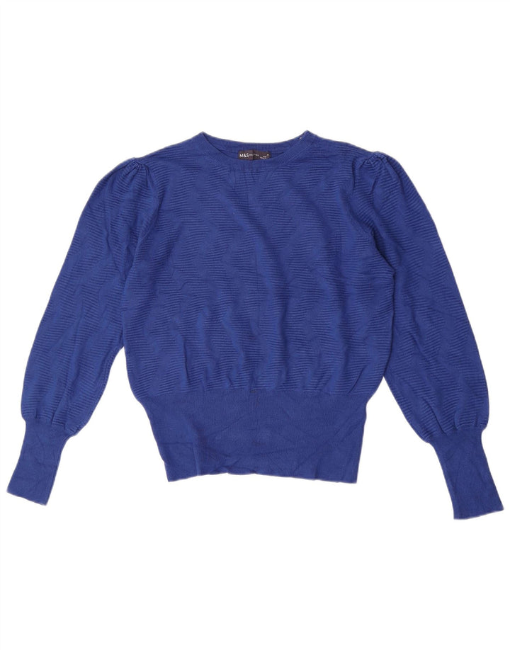 Marks & Spencer Dame sweater med rund hals DK 14 Medium Blue Geometric
