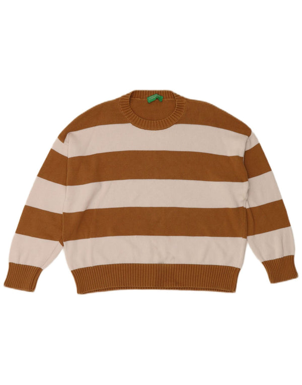 Benetton Dame Jumper Sweater UK 10 Lille Brun Stribet