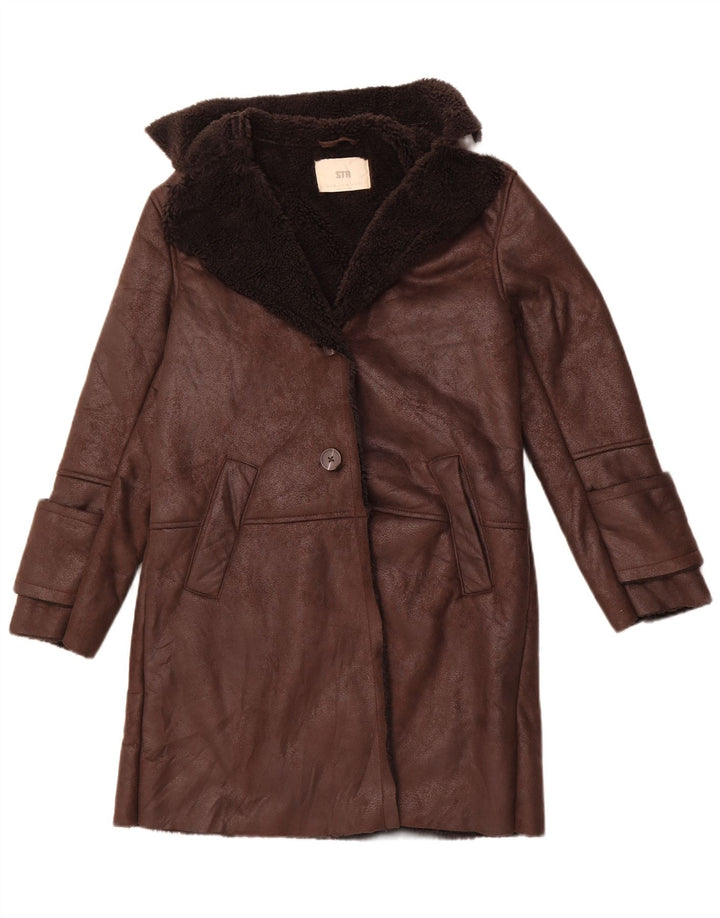 STRADIVARIUS Oversized Sherpa-overfrakke til kvinder UK 6 XS brun polyester