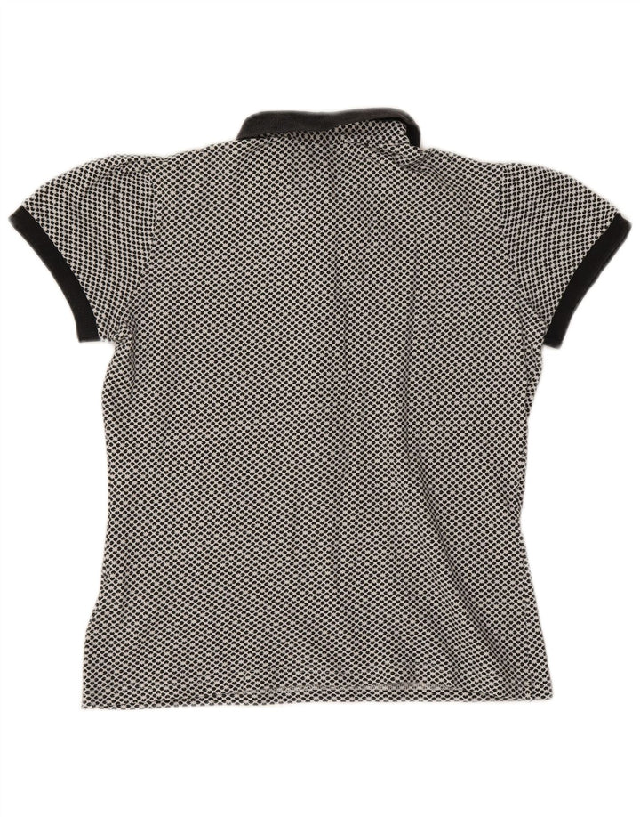 FRED PERRY Dame Polo Shirt UK 12 Medium Navy Blue Floral Bomuld