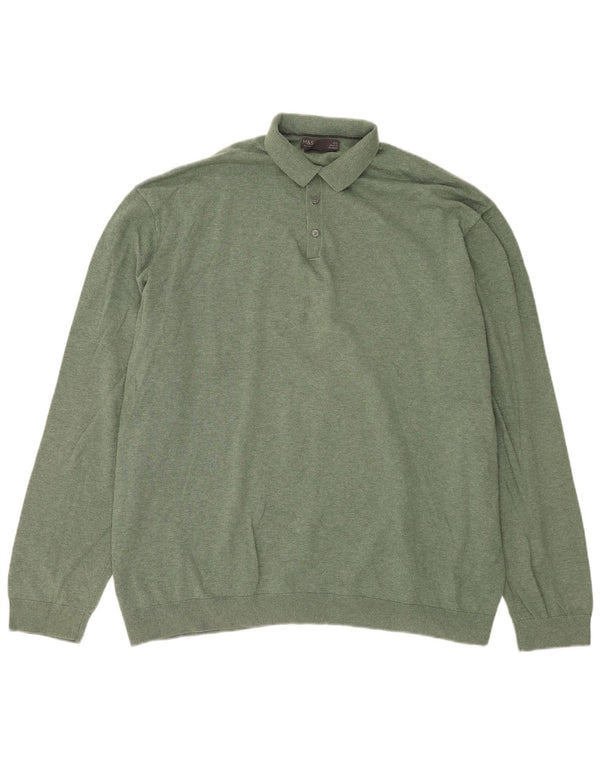 Marks & Spencer Herre Polo Neck Jumper Sweater 4XL Grøn Bomuld