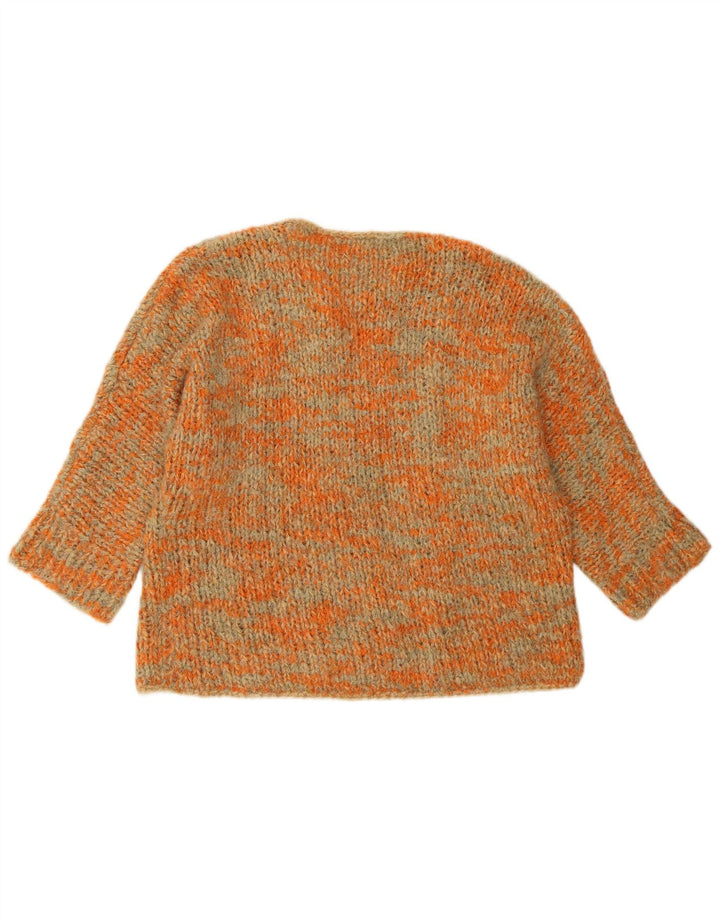 VINTAGE Womens Crop Boat Neck Jumper Sweater UK 18 2XL Orange Flecked