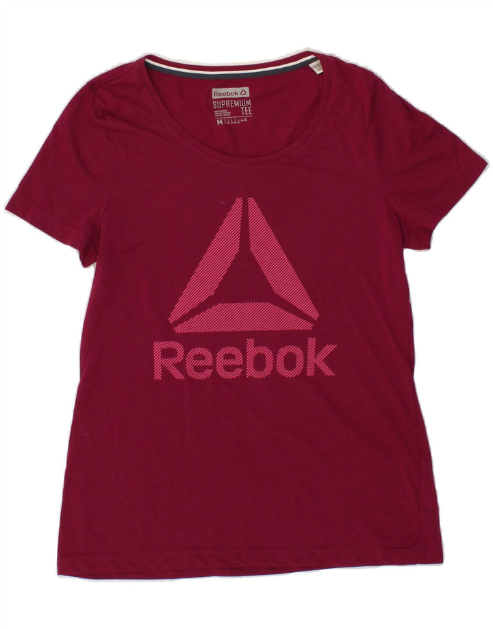 REEBOK Womens Graphic T-Shirt Top UK 12 Medium Maroon Vintage Reebok and Second-Hand Reebok from Messina Hembry 