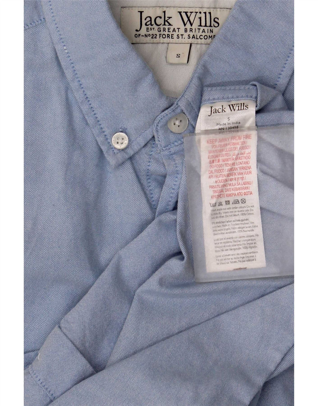 Jack Wills Kortærmet Slim Fit-skjorte til mænd, lille blå bomuld