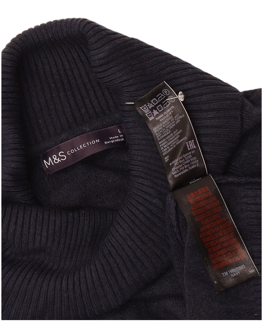 Marks & Spencer Dame Rullehals Sweater UK 16 Large Navy Blue