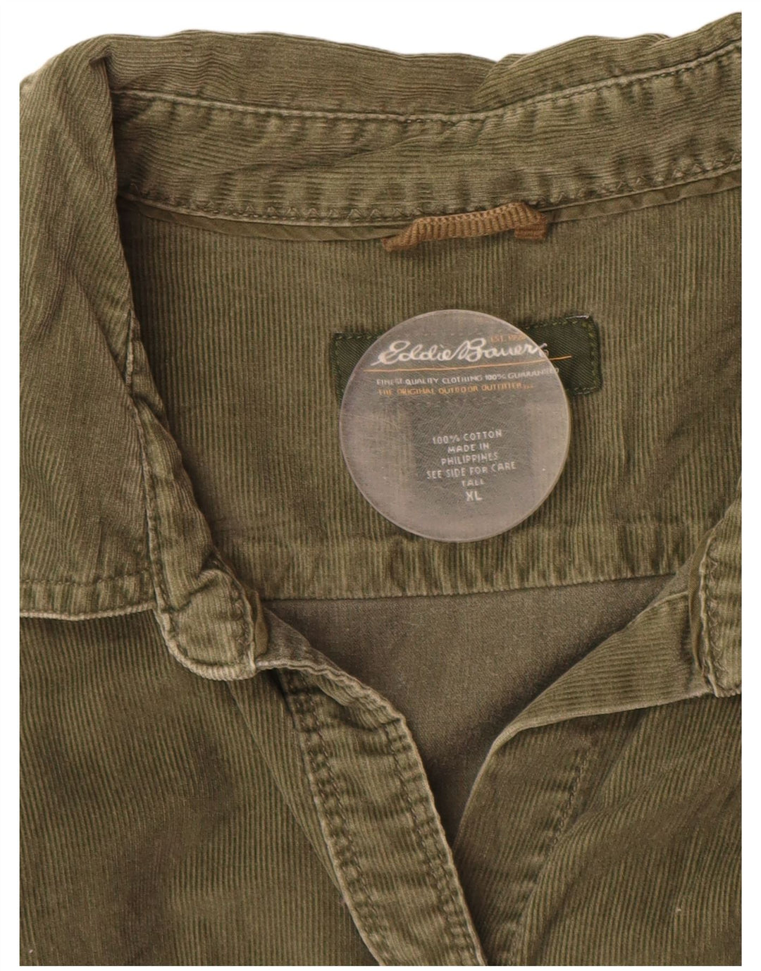 EDDIE BAUER Kvinder høj fløjlsskjorte UK 18 XL Grøn bomuld