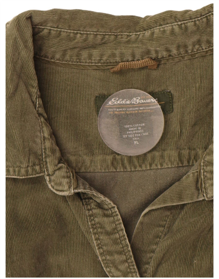 EDDIE BAUER Kvinder høj fløjlsskjorte UK 18 XL Grøn bomuld