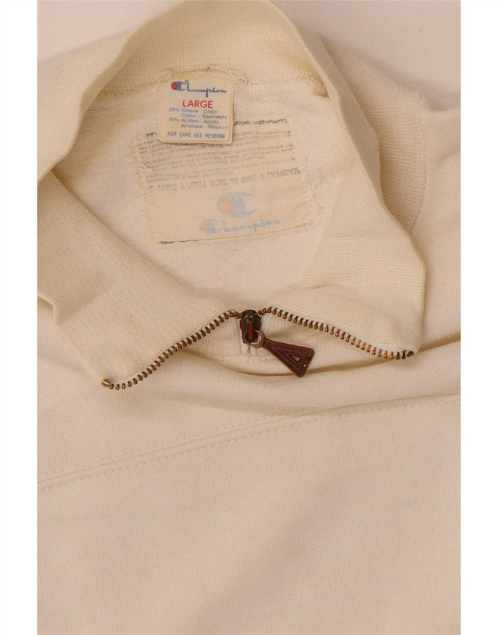 Champion Herre Zip Neck Sweatshirt Jumper Large Off White Bomuld