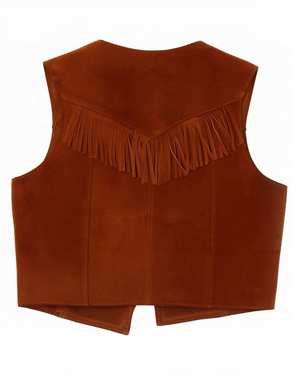 Vintage Womens Western Suede Waistcoat UK 18 XL Brown