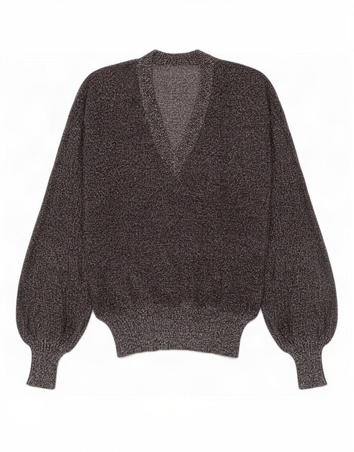 Vintage Dame V-hals sweater IT 44 Medium Grey Flecked Cupro