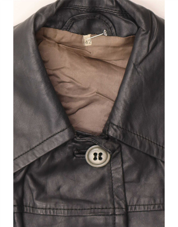 Vintage Dame Læderfrakke IT 42 Medium Sort