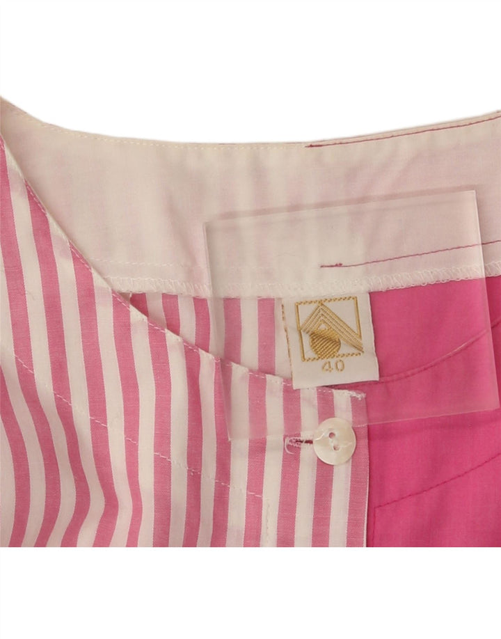 Vintage kortærmet skjortebluse til kvinder EU 40 Medium Pink Colourblock