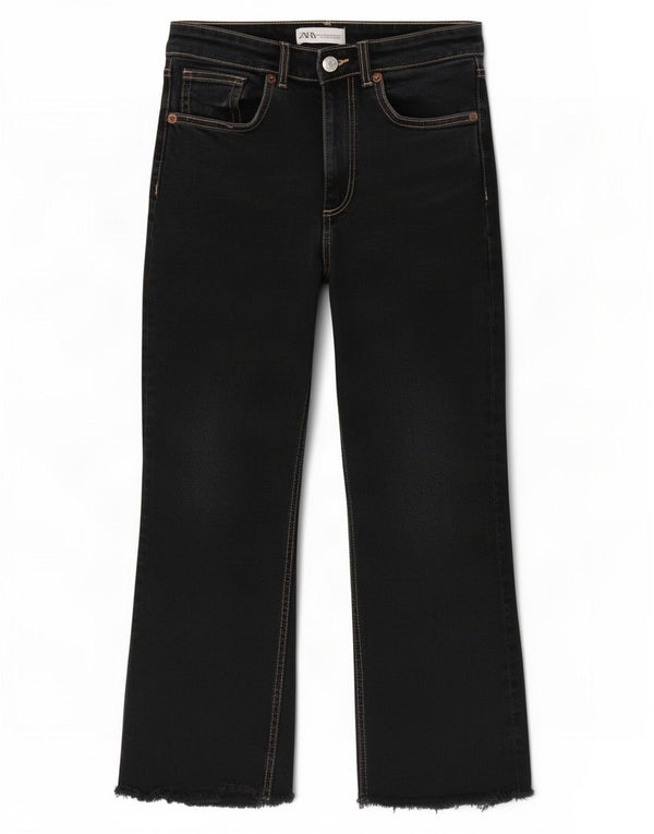 Zara Womens Cropped Jeans EU 38 Small W28 L24 Black