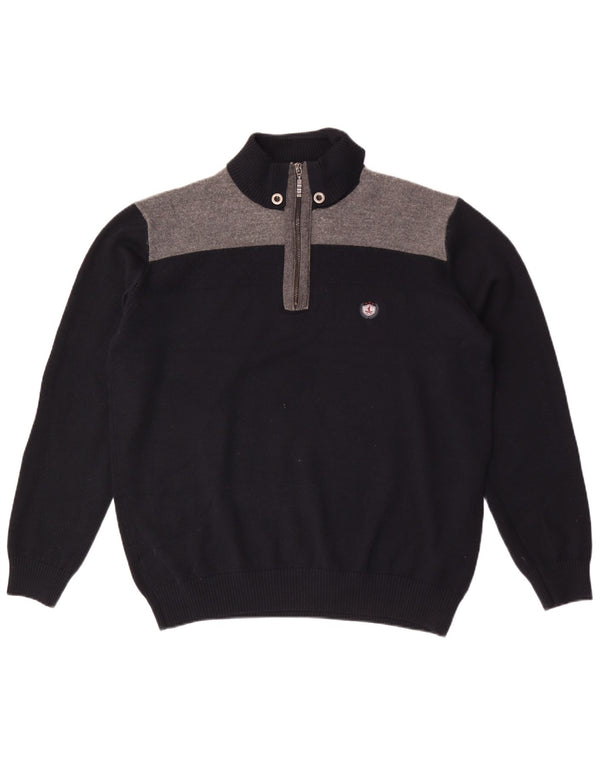 Navigare Herre Zip Neck Sweater 3XL Navy Blue Colourblock New Wool