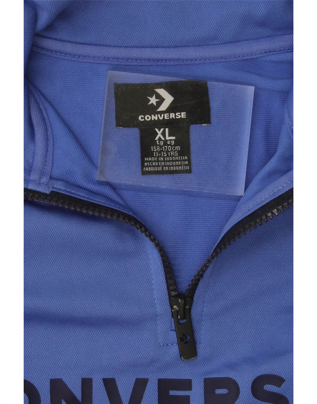 CONVERSE Boys Graphic Sweatshirt Jumper 13-14 Years XL Blue Colourblock Vintage Converse and Second-Hand Converse from Messina Hembry 