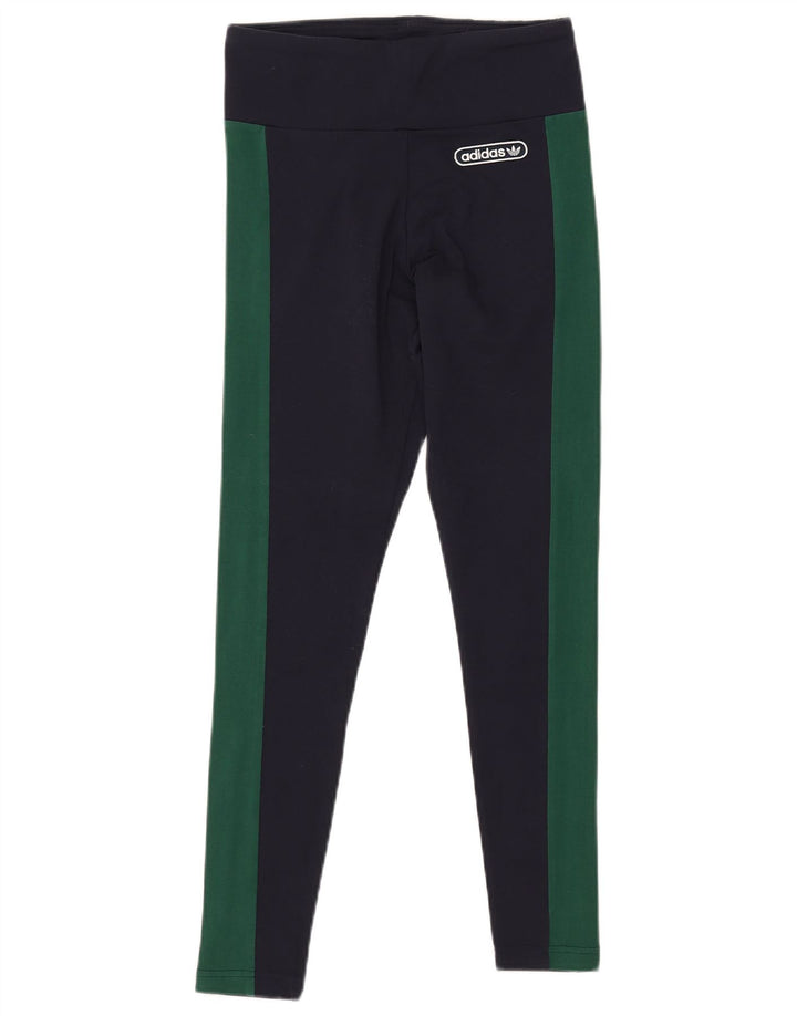 ADIDAS Dame Leggings UK 12 Medium Navy Blue Colourblock Bomuld