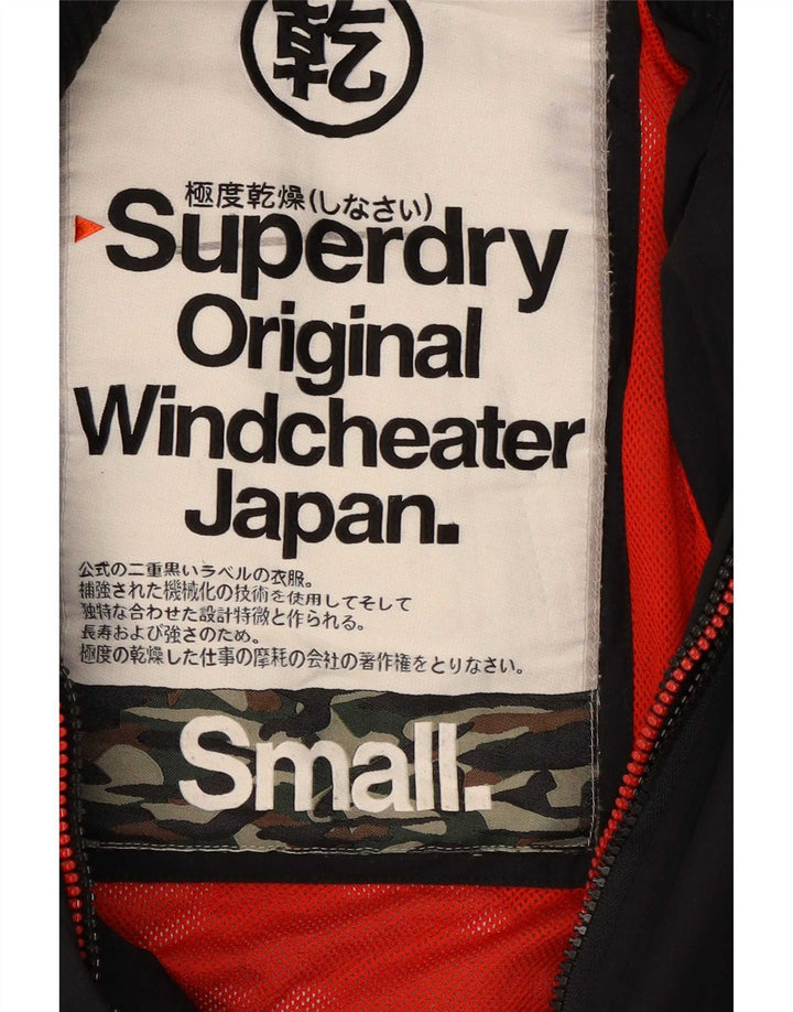 Superdry Herre The Windcheater Grafisk regnjakke UK 36 Lille sort nylon