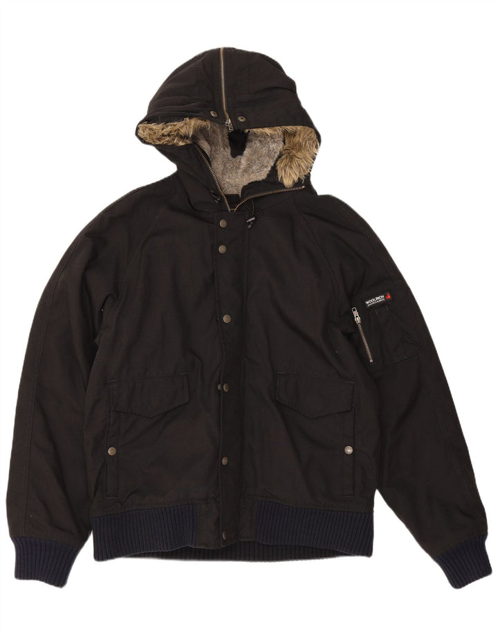 Woolrich Herre hættepolstret bomberjakke UK 40 Stor sort polyamid