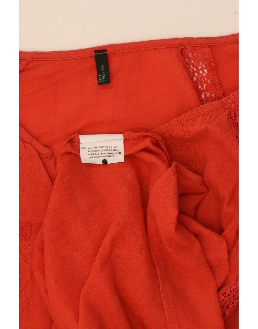 Benetton Dame 3/4 ærmet bluse Top UK 10 Small Orange Geometric