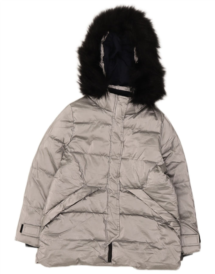 Zara Pige Polstret Hættejakke 11-12 År Sølv Polyester