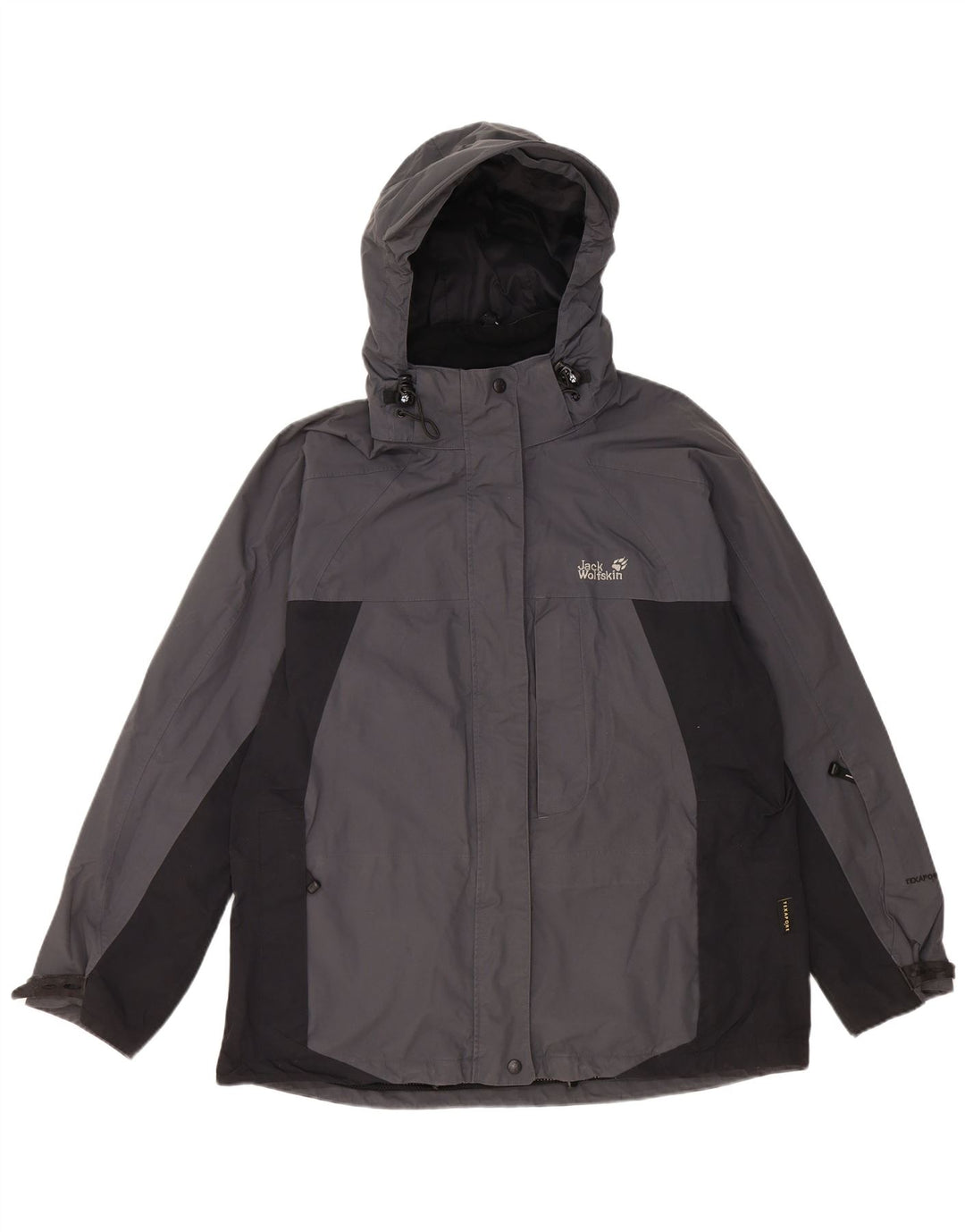 JACK WOLFSKIN Regnjakke med hætte til kvinder UK 14/16 Stor grå farveblok