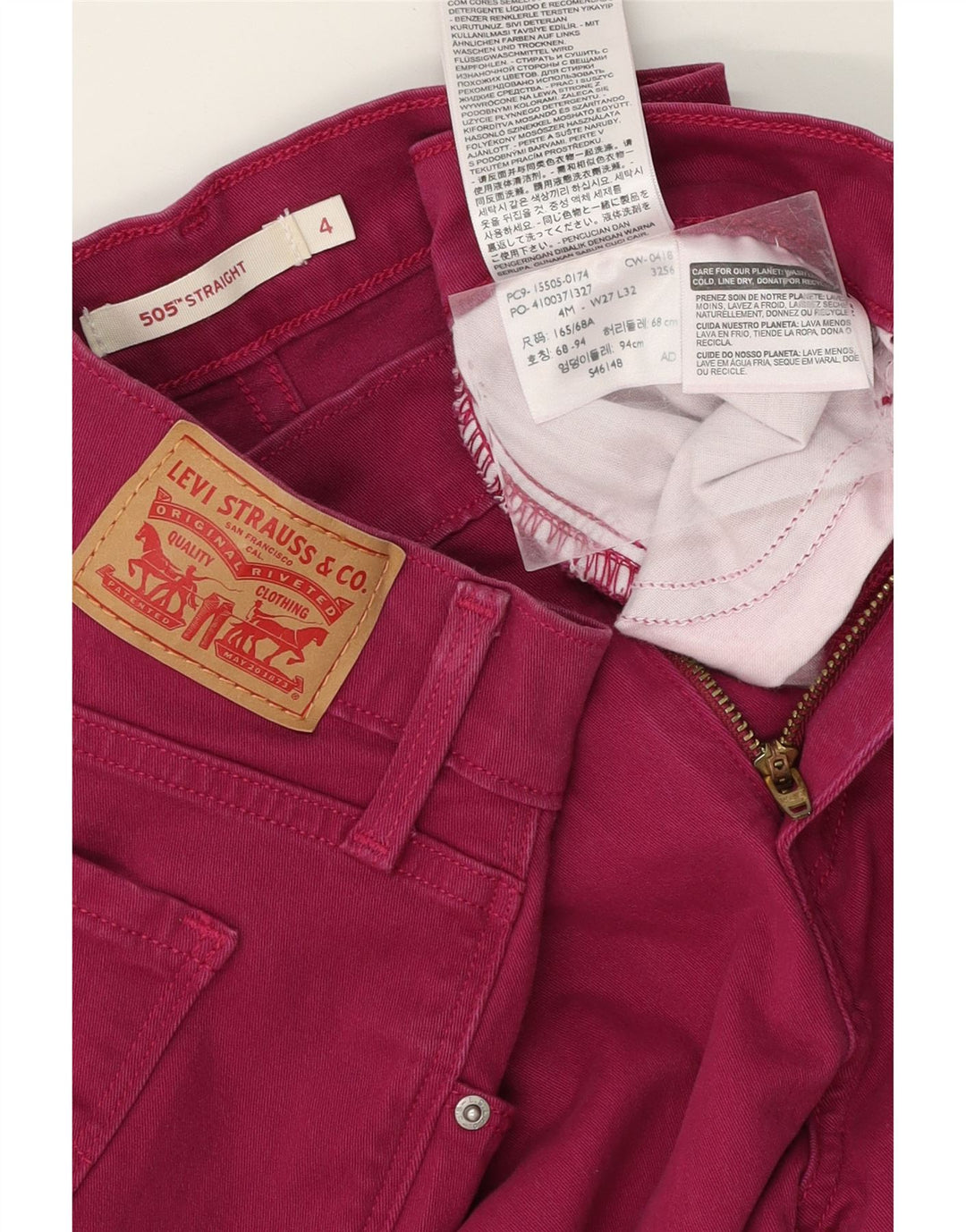 LEVI'S Womens 505 Straight Jeans US 4 Small W30 L31 Pink Cotton Vintage Levi's and Second-Hand Levi's from Messina Hembry 