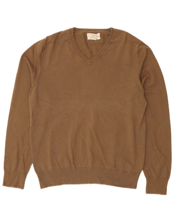 Marks & Spencer Herre V-hals sweater Medium Brun Bomuld