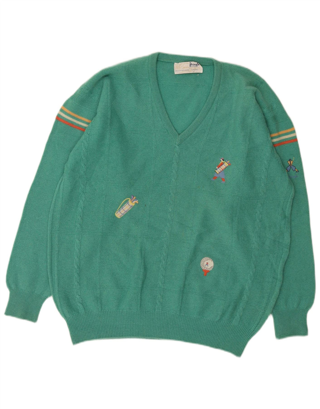 Pringle Herre V-hals sweater Stor turkis stribet uld