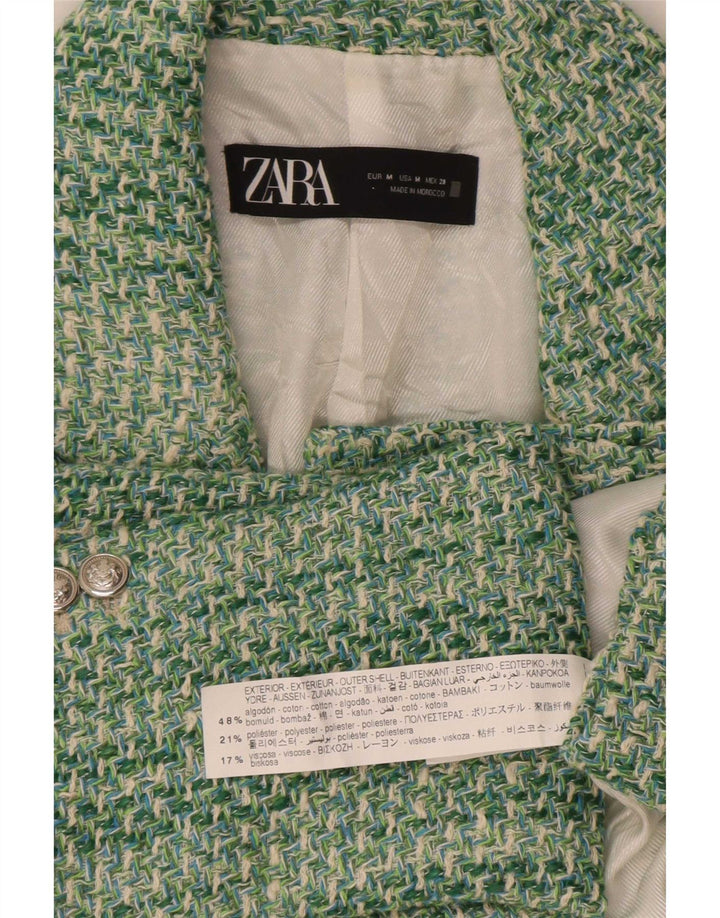 Zara Dame Dobbeltradet Blazer Jacket UK 12 Medium Grøn Bomuld