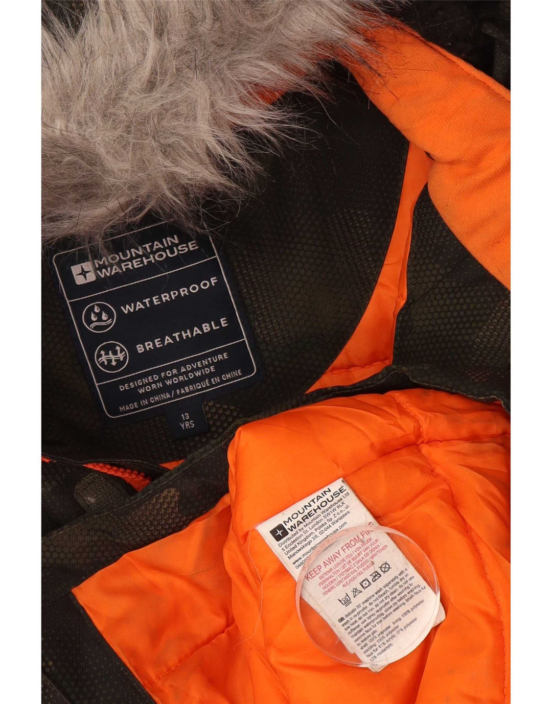 Mountain Warehouse Boys Windbreaker Jacket 12-13 år Khaki Camouflage