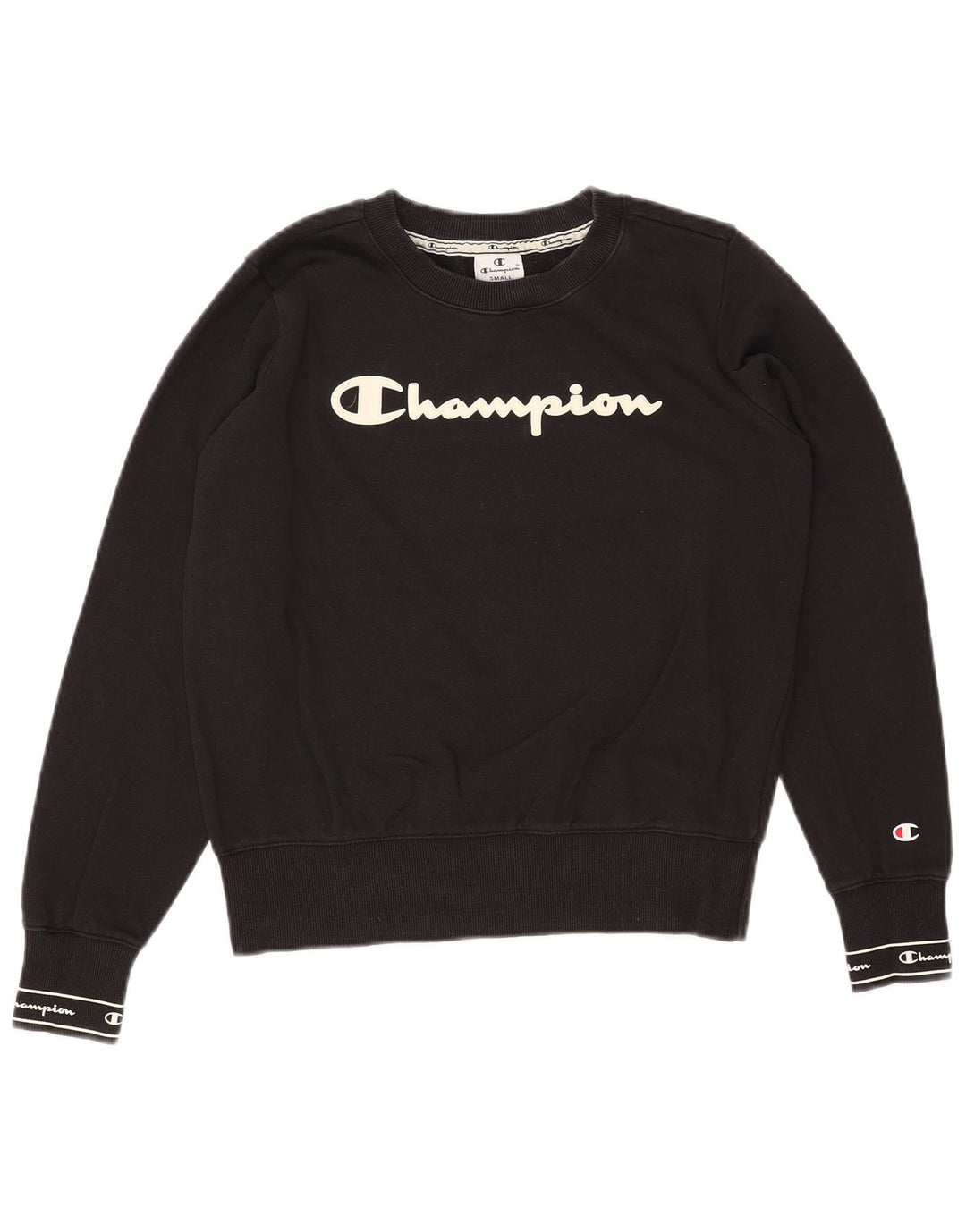 CHAMPION Dame Grafisk Sweatshirt Jumper UK 10 Lille sort bomuld