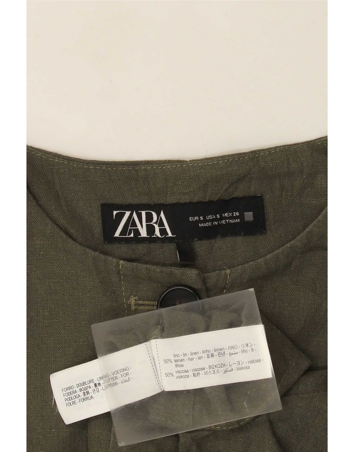 Zara Dame Oversized Bolero Jacket UK 10 Small Khaki Linen