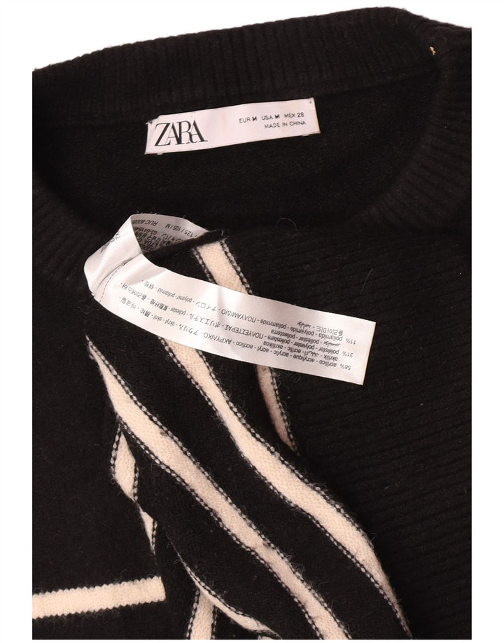 Zara Dame Oversized Crew Neck Jumper Sweater UK 14 Medium Sort Stribet