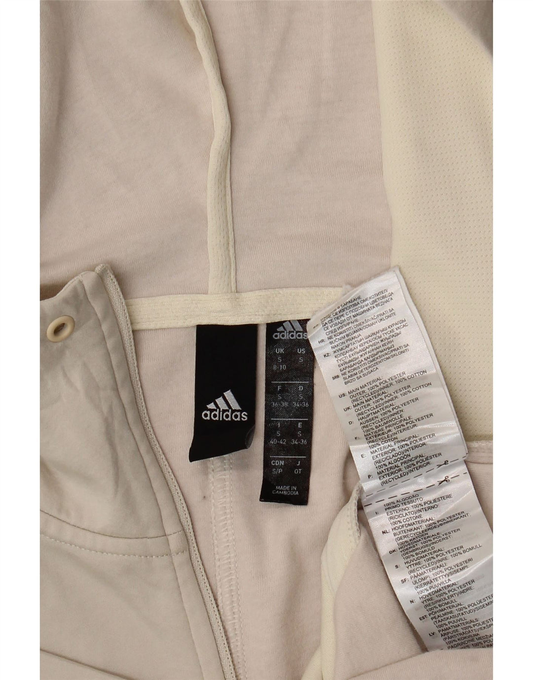 ADIDAS hættetrøje med lynlås til kvinder UK 8/10 Small Off White Polyester