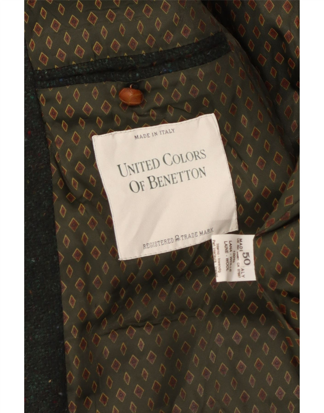 Benetton Herre 2-knaps blazerjakke IT 50 Stor Grøn Flecked Uld