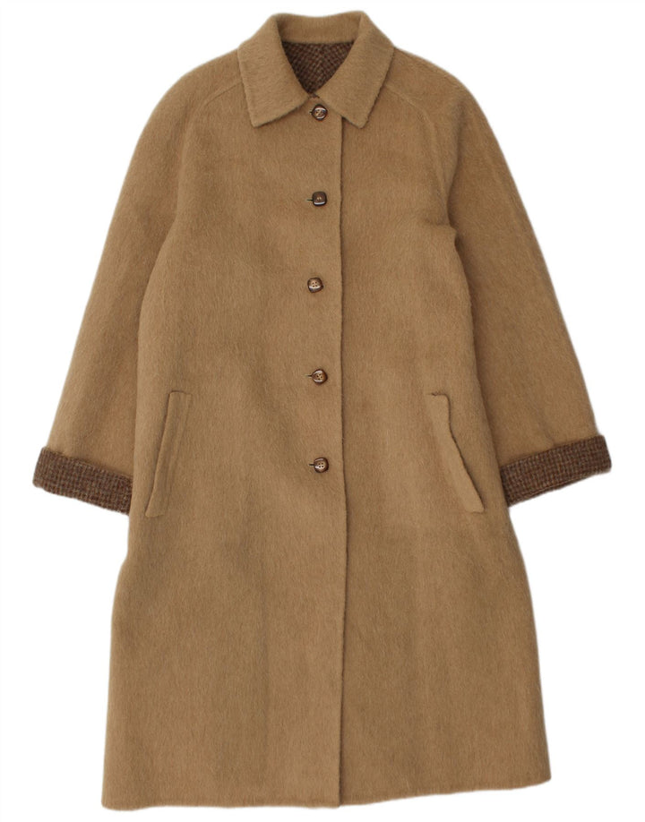 Vintage vendbar overfrakke til kvinder IT 46 Large Brown Virgin Wool