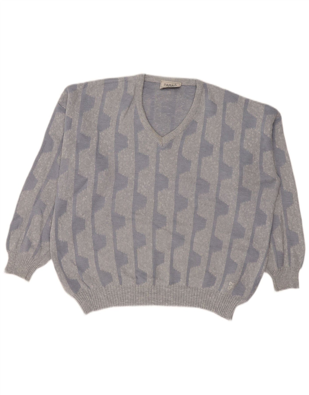 Farah Herre V-hals sweater UK 42 Stor blå geometrisk akryl