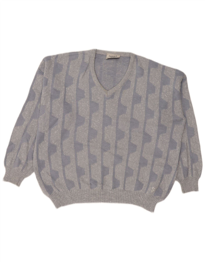Farah Herre V-hals sweater UK 42 Stor blå geometrisk akryl