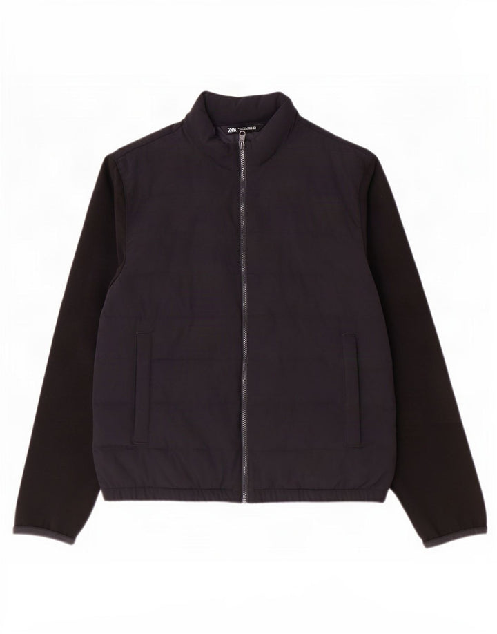 Zara Polstret jakke til mænd UK 40 Large Navy Blue Colourblock Polyester