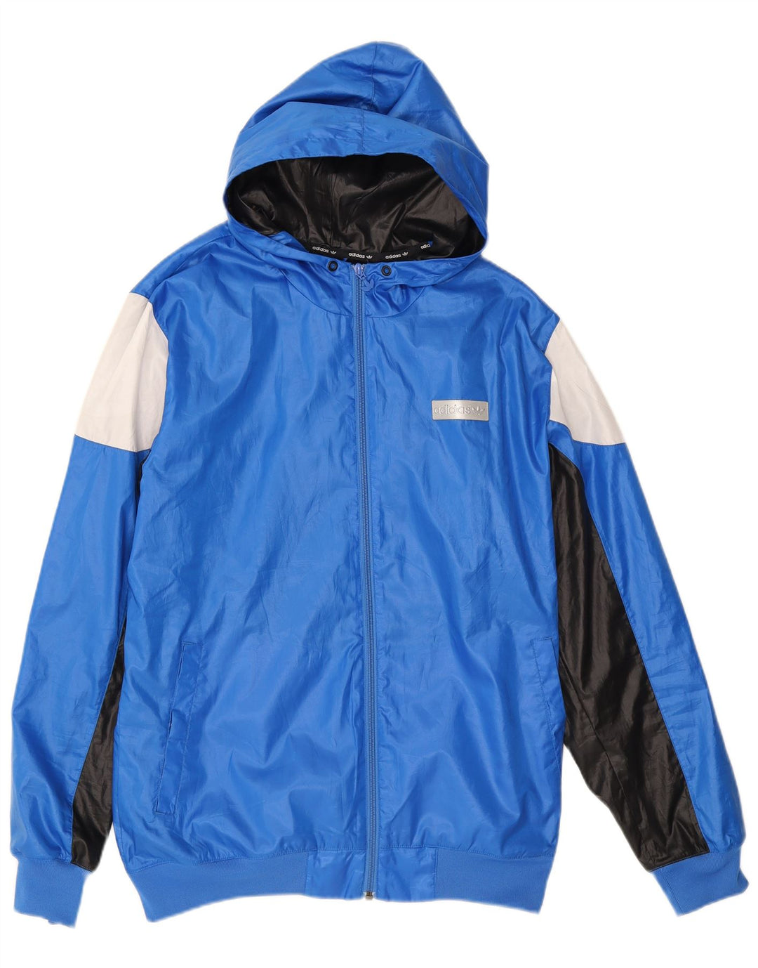 Adidas Regnjakke med hætte til mænd UK 40 Large Blue Colourblock Polyester