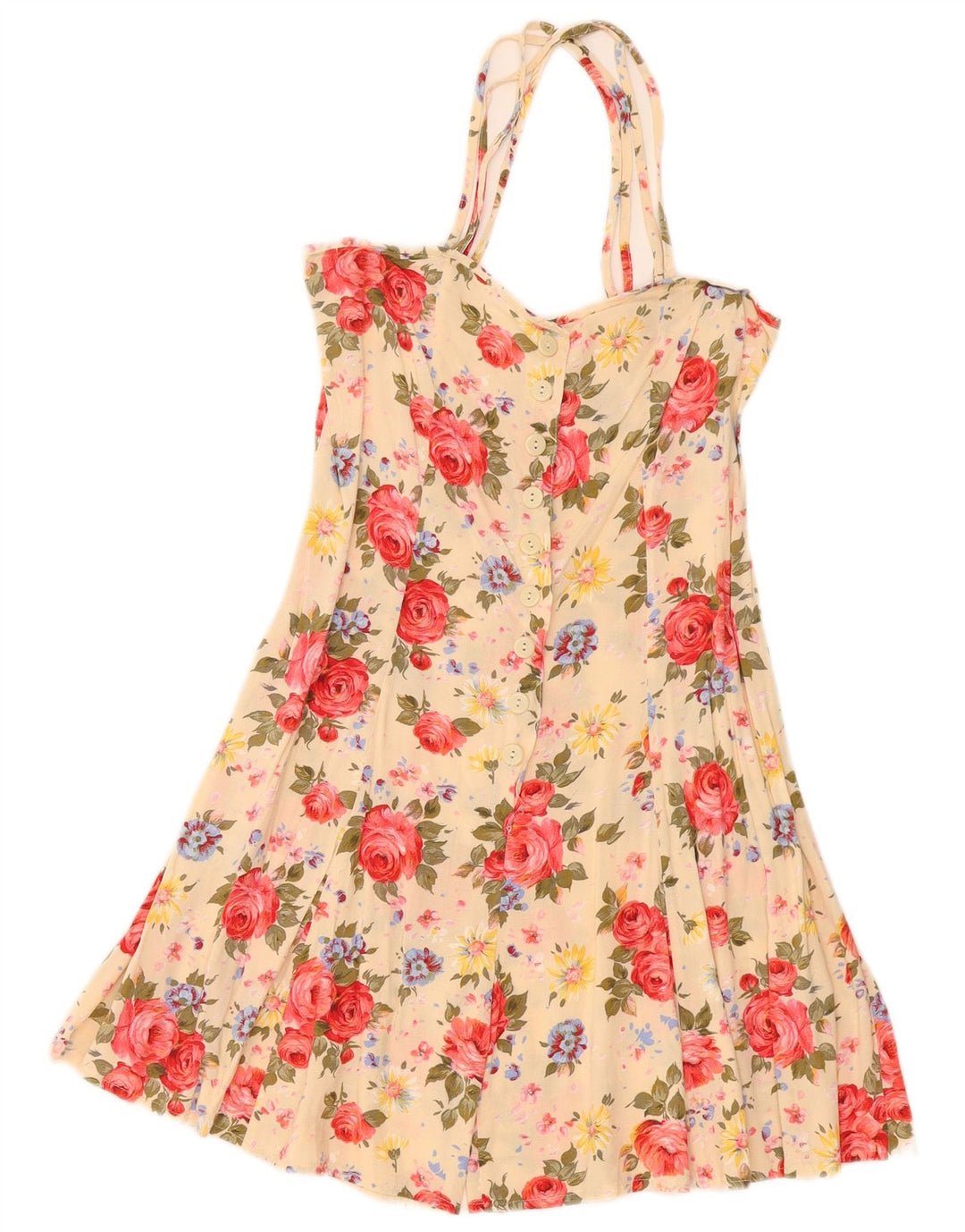 Vintage Dame Playsuit IT 42 Medium Yellow Floral Viscose