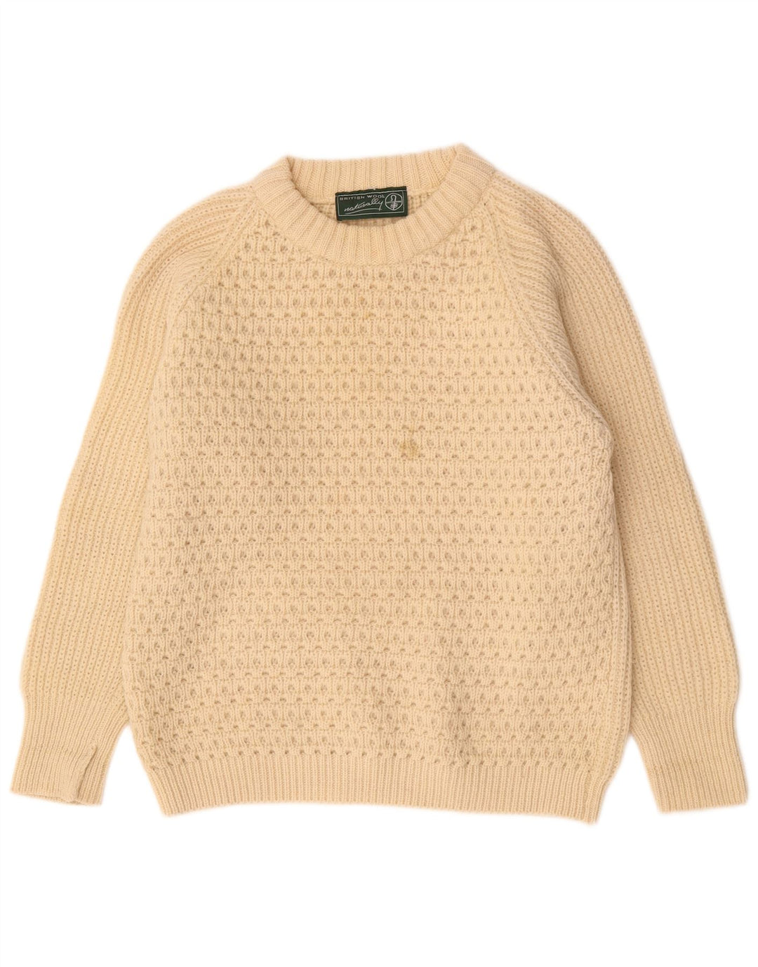 Vintage Herre Boat Neck Jumper Sweater Stor Beige Uld