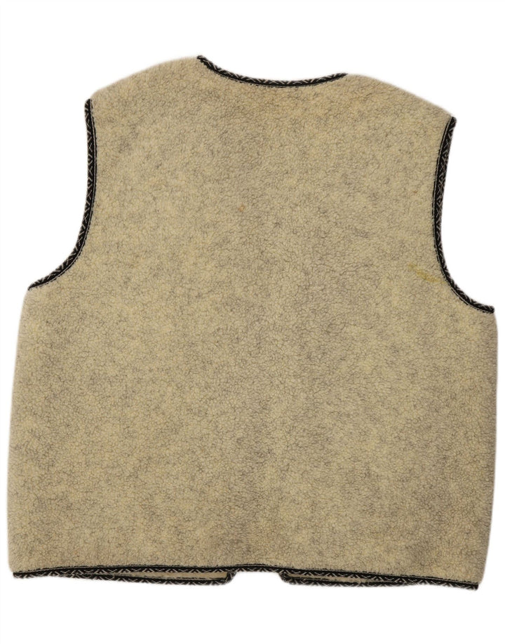 VINTAGE Herre Sherpa Gilet IT 52/54 XL Beige Ny Uld