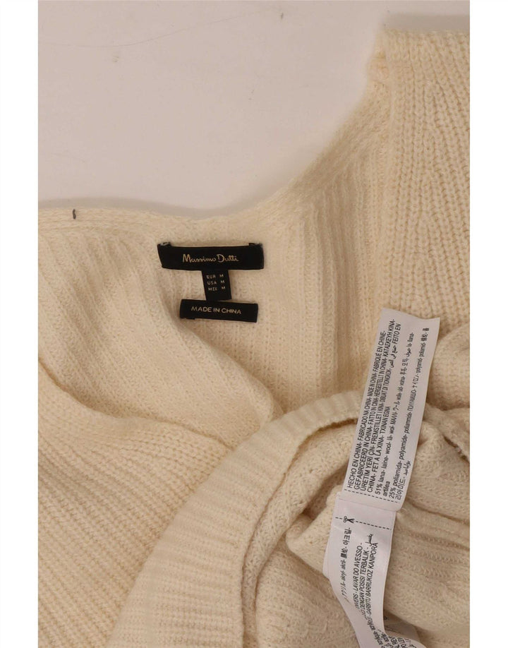 Massimo Dutti Dame Crop V-hals sweater UK 14 Medium Off White Uld